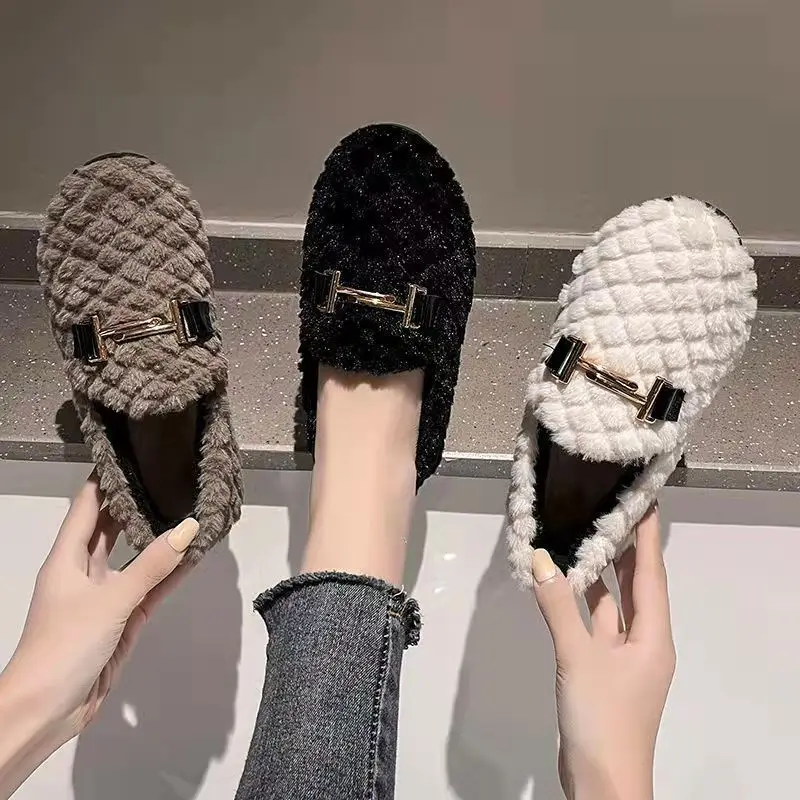 

Flat-bottomed women's beanie shoes, one-step outer wear lightweight women's cotton-padded shoes, lamb wool lazy shoes