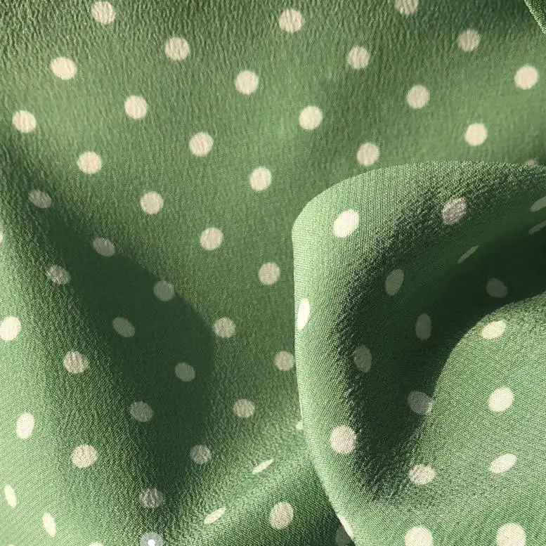 

2021 Early Spring New Fresh Bean Green Polka Dot Big Ribbon Silk Long-sleeved Lapel Shirt