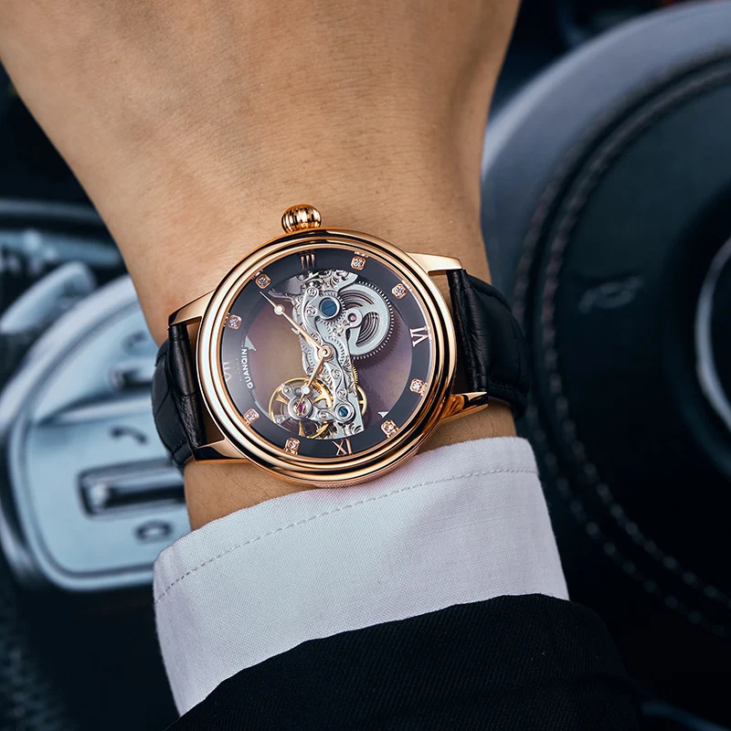 Мужские часы Скелетон механические мужские Роскошные автоматические