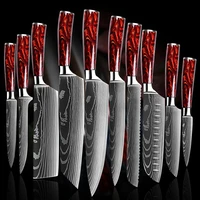 damascus laser chef knife japanese salmon sashimi knife red resin handle santoku knife kitchen knife cooking knife