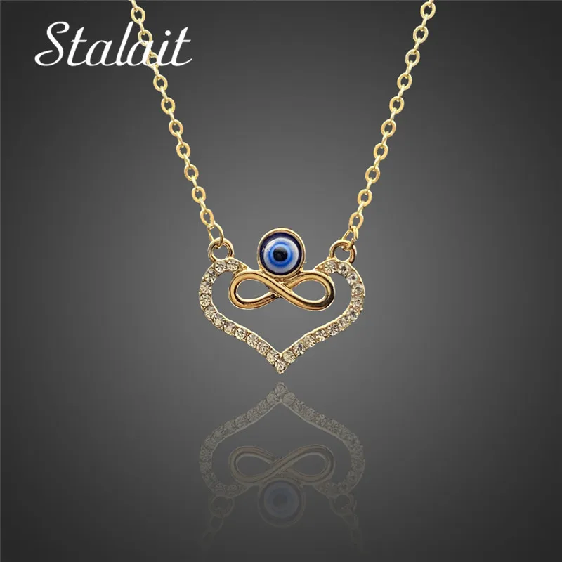 

Big Evil Eye Pendant Necklace For Women Gold Rhinestone Heart Charm Blue Demonias Eye Infinity Necklaces New Gift For Girlfriend