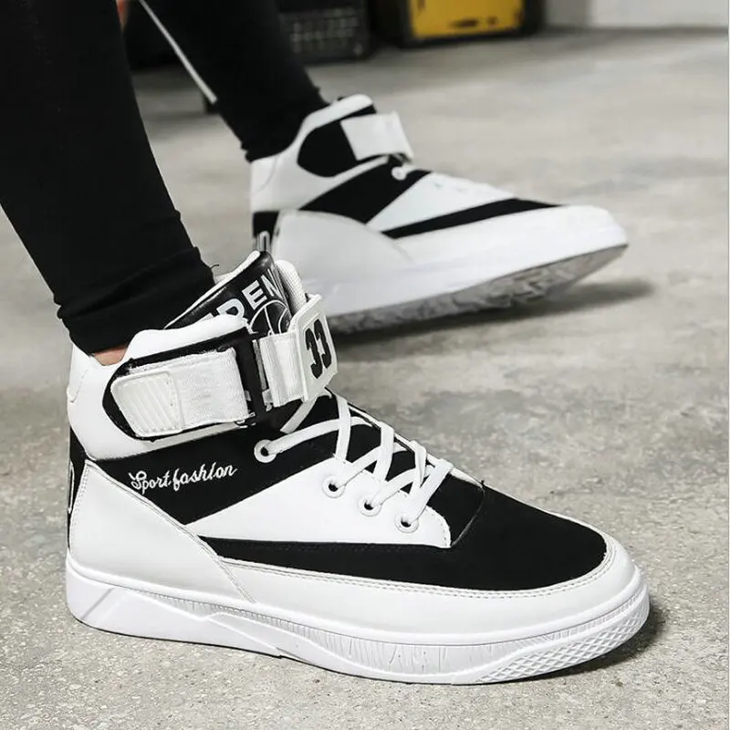 

Men Flats Sneakers shoes Black white Men Boots Hip Hop Shoes Men High Top Shoes Men Casual Shoes LF-59