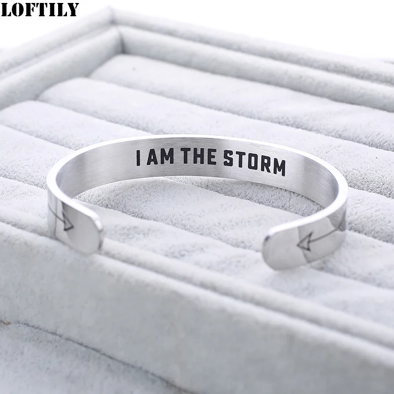 Широкий Браслет-манжета I Am The Storm 10 мм для женщин и мужчин из нержавеющей стали