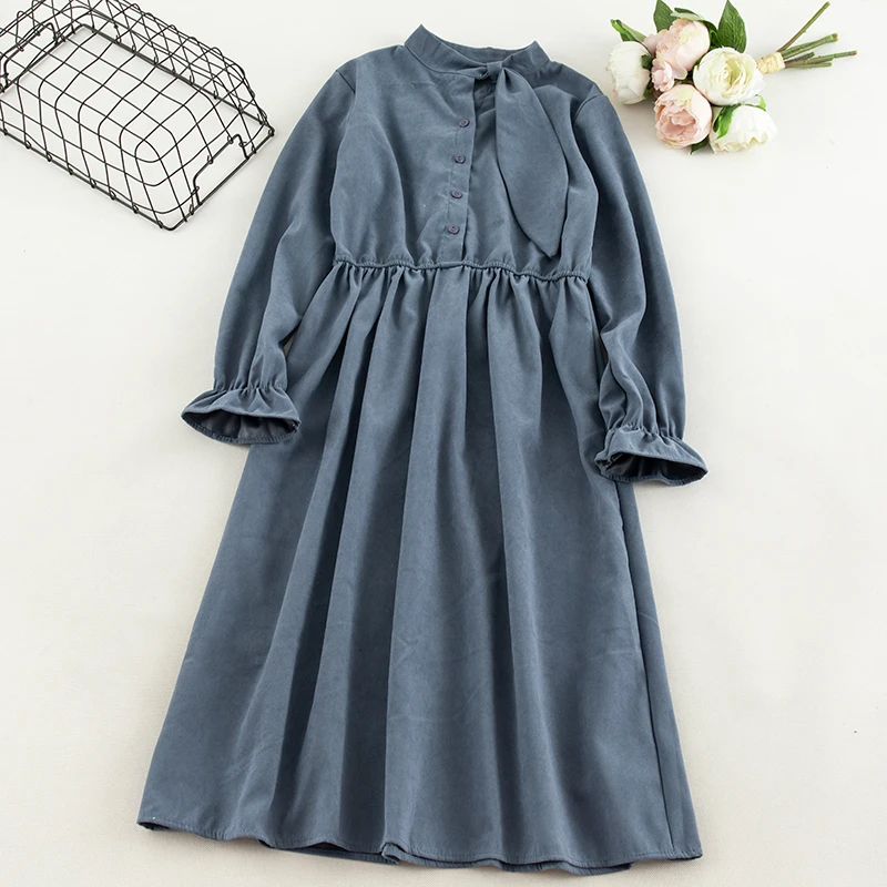 Женское длинное платье с бантом элегантное осеннее французское романтическое