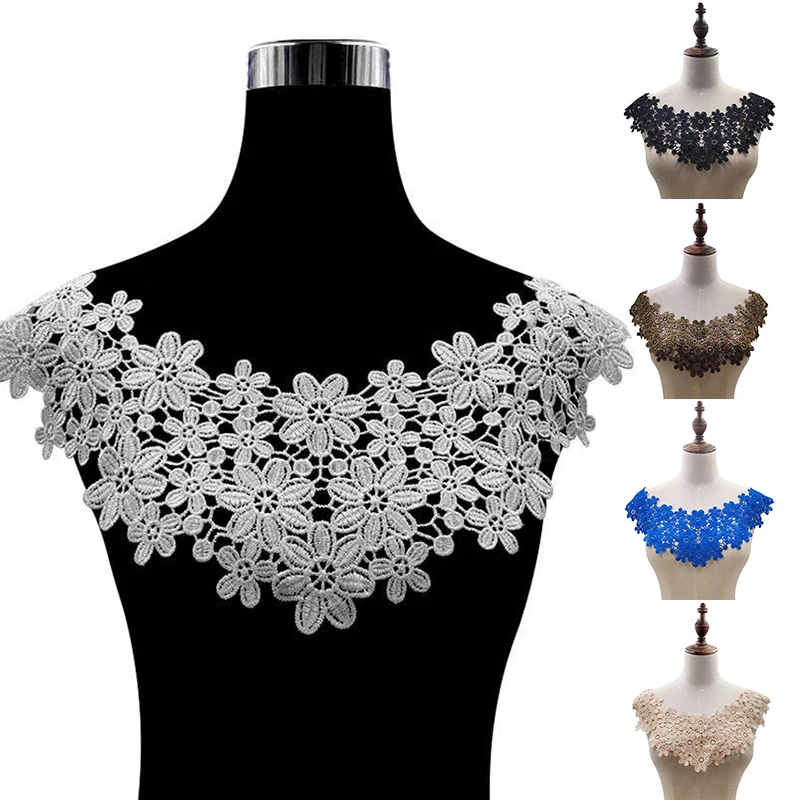 

High Quality Lace Fabric Embroidered Applique Neckline Women Hollow Out DIY Flower Dresses Collar Applique Trim Sewing Supplies