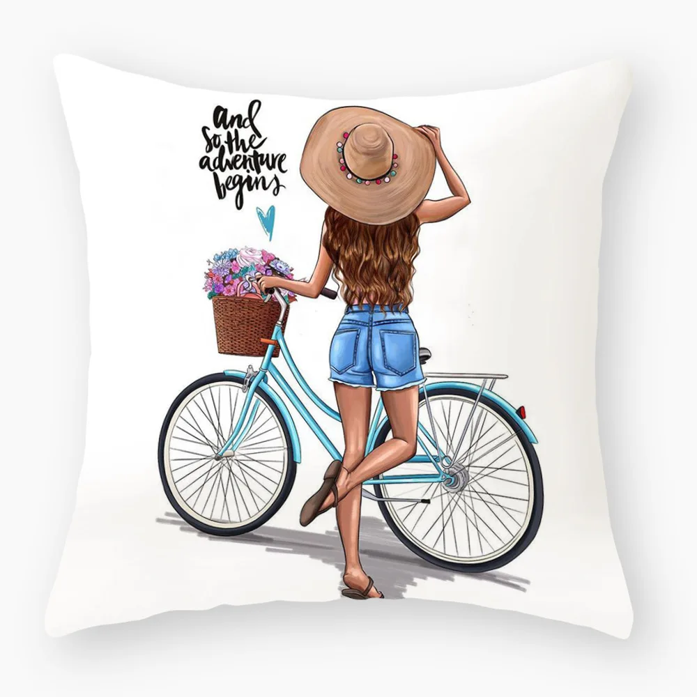 

New Cute Lolita Cartoon Girls Cushion Cover Polyester Cotton Pretty Fashion Woman Throw Pillows Decorative Covers for Sofa Couch