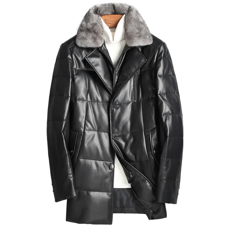 2021 Real Sheepskin Leather Jacket Men Warm White Duck Down Jackets Korean Men's Clothing Mink Fur Collar Hommes Veste Pph1828 | Мужская