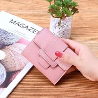 women wallets short hasp solid color coin purses female pu leather three fold multifunction card holder money clip clutch
