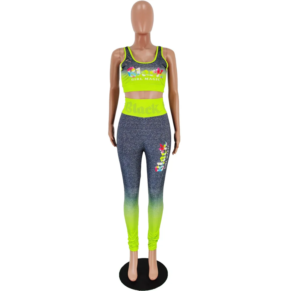 

European and American sexy letter printed vest and trousers suit fashion casual U-neck women's two-piece set