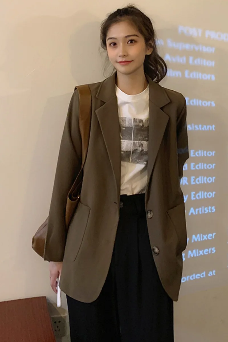 

2021 spring and autumn new net red casual small suit fried street jacket female loose British style long-sleeved top trend