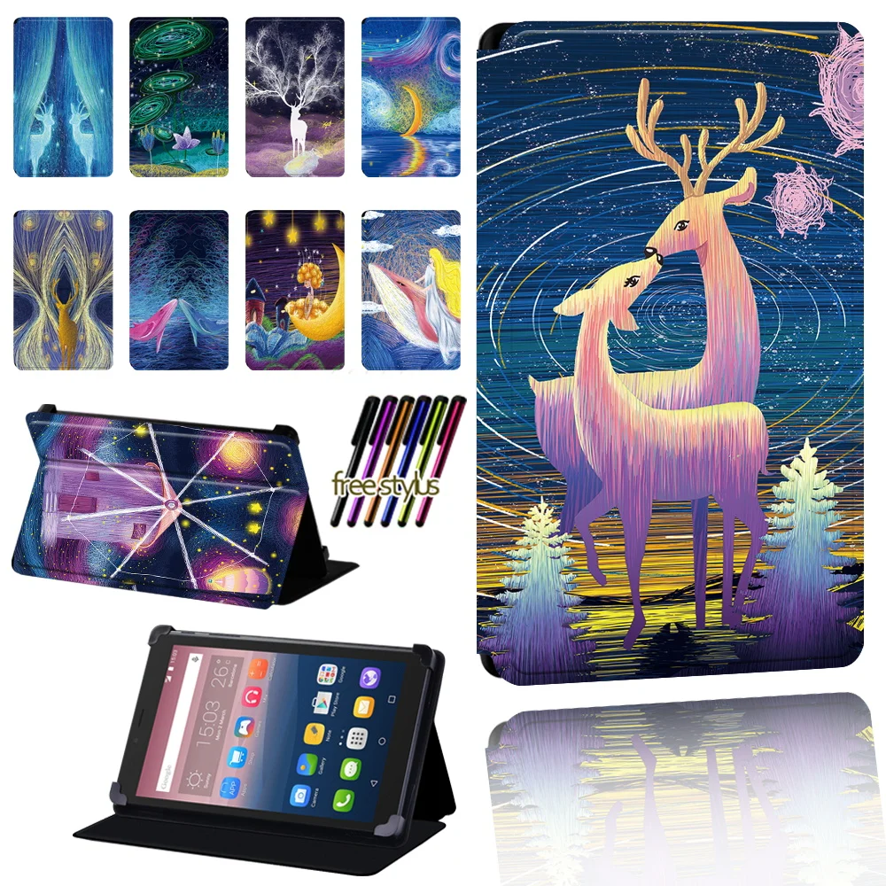 

For Alcatel OneTouch Pixi 3 7" 8" 10" /Pixi 4 7" Tablet Paint Case Foldable Dust-proof Protection Cover + Stylus