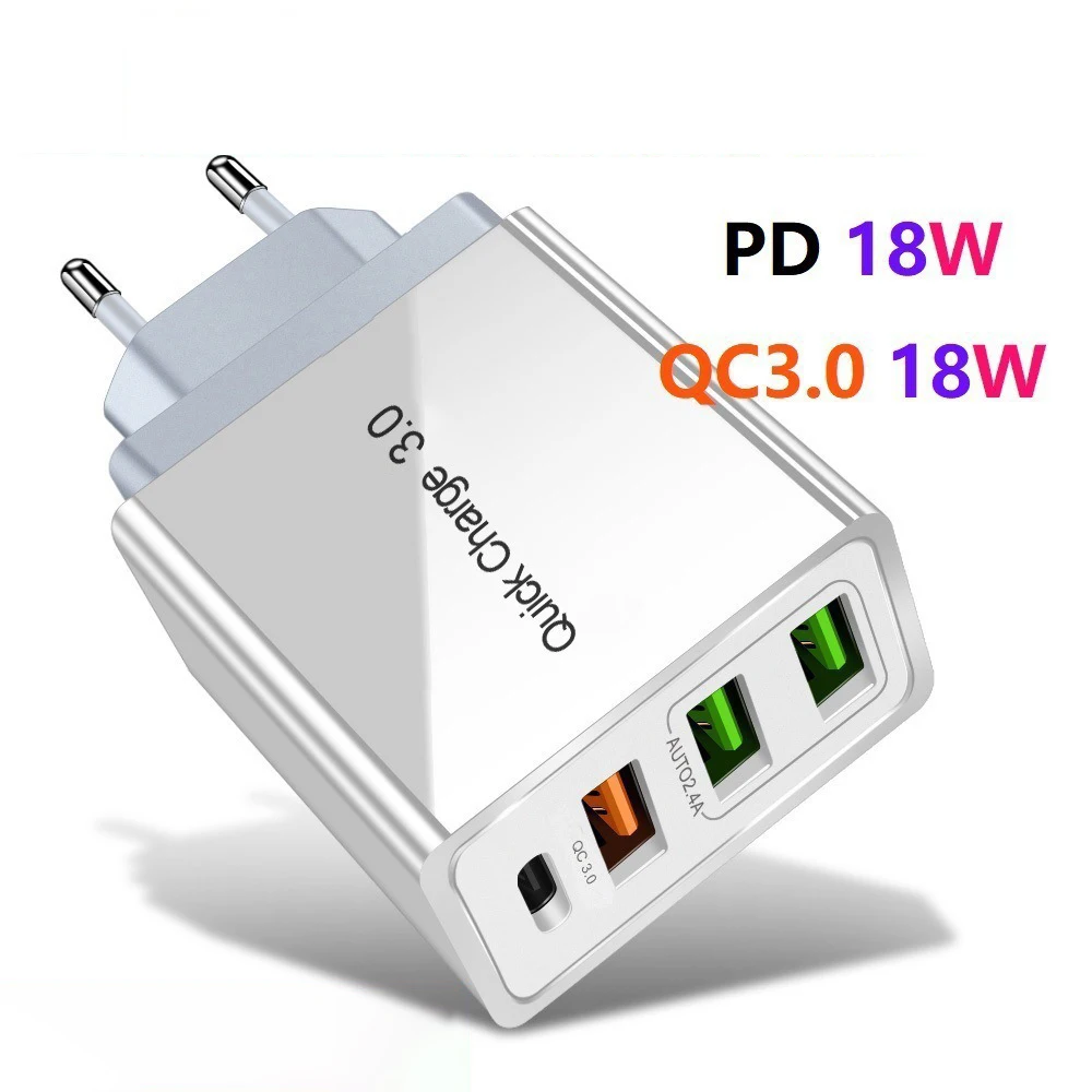 

EU US Plug USB Charger 3A Quik Charge 3.0 Tablet Mobile Phone Charger For iPhone Samsung Xiaomi 4 Port 36W Fast Wall Chargers
