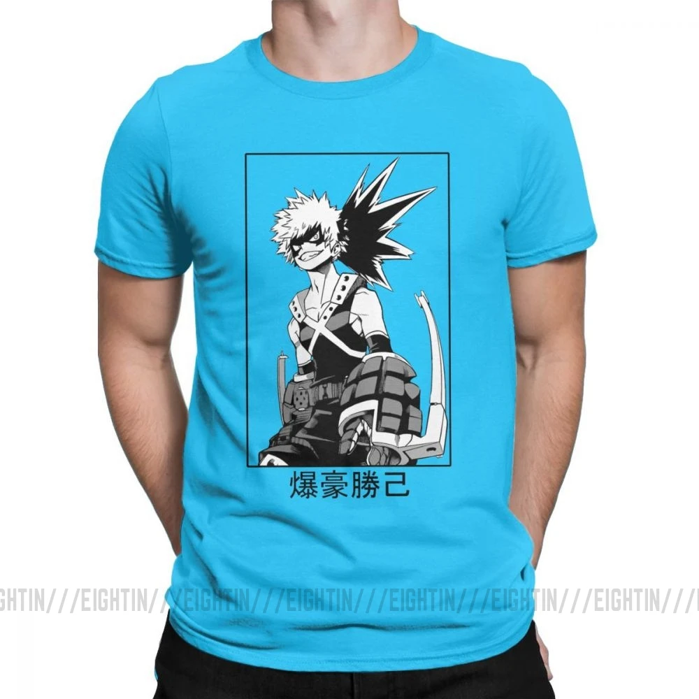 Мужская футболка с надписью «Katsuki Bakugo», футболка с надписью «My Hero Academy», новинка, топы с короткими рукавами и круглым вырезом, хлопковые футболки размера плюс - Цвет: Medium Blue