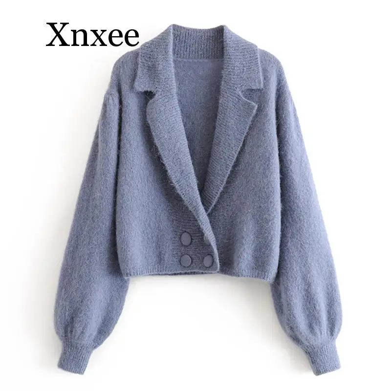 

female knit cardigan sweater coat short Double Breasted Sweaters Fashion Solid Short Sweater Elegant Long Sleeve Sweater