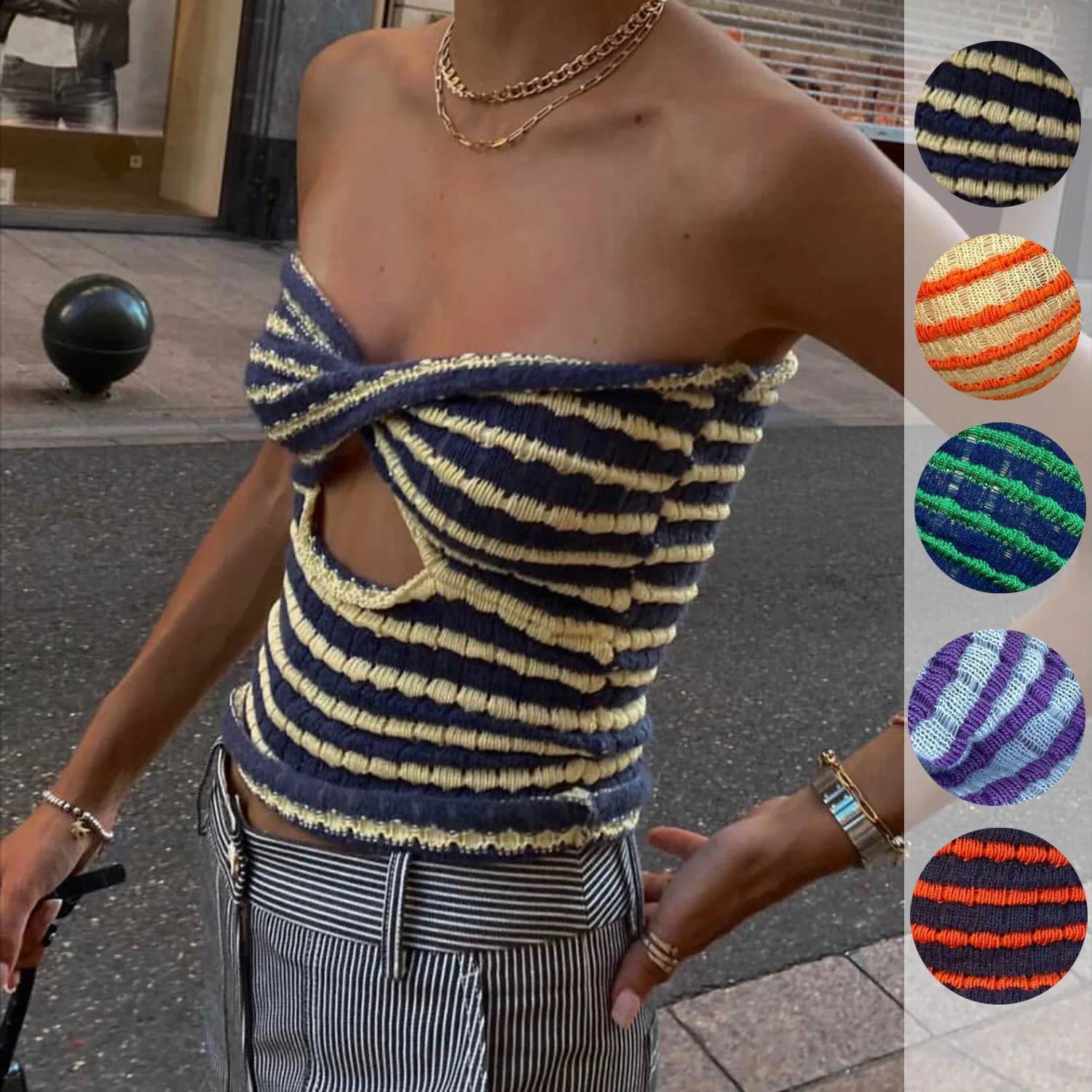 

Cropped Feminino Stripes Crop Tops Camisetas E Regatas Knitted Women Tube Tops Ribbed Camis Crop Tops for Women Y2k Tops