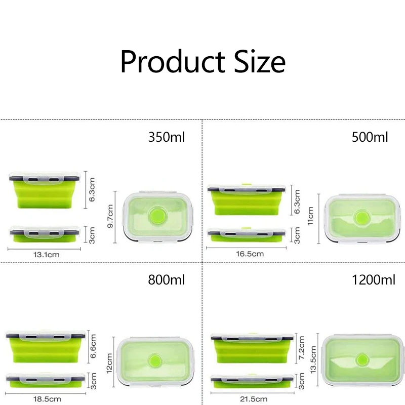 

4PCS Set Square Silicone Folding Lunch Box Refrigerator Storage Fresh-keeping Box Lunch Box Kitchen Tools