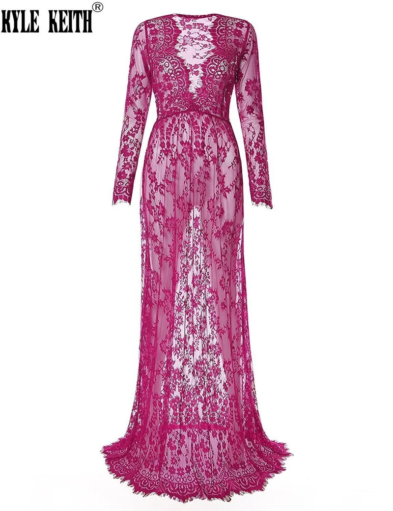 

Women Lace Maternity Dresses for Photo Shooting Long Sleeve See Through Lace Mermaid Pregnancy Photography V-neck Dress