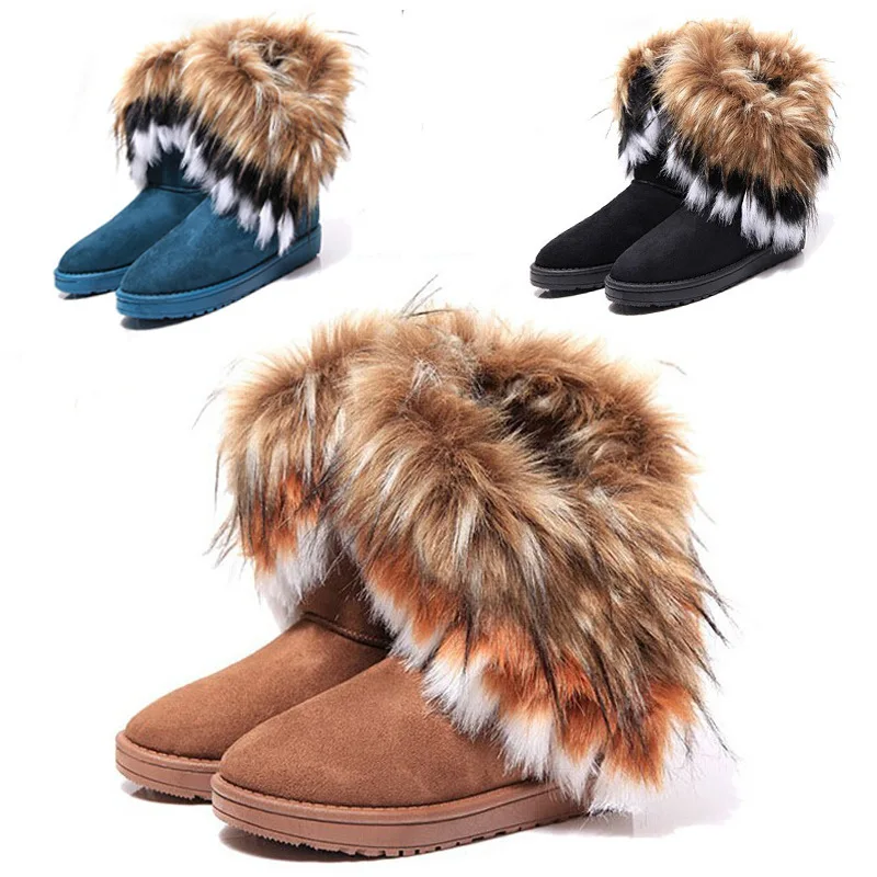 Women Fur Boots Ladies Winter Warm Ankle Boots For Women Snow Shoes Style Round-toe Slip On Female Flock Snow Boot Ladies Shoes