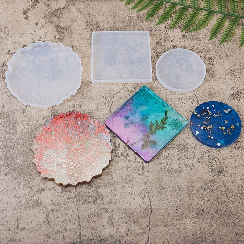 

3 Shape Round Square Coaster Resin Mold Tea Mat Tray Silicone Casting Mold Tools 83XF