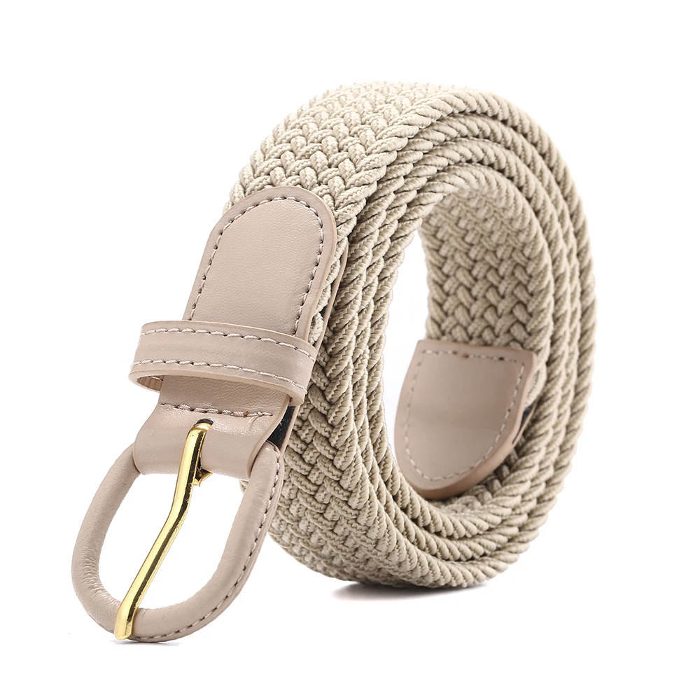 Hypoallergenic pin buckle Men's Leather Braided Elastic Belt 3.2CM Elastic Band