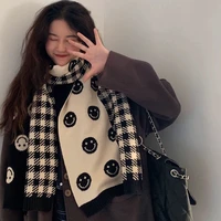 2021 new fashion wool knitted scarf double sided smiley face scarf womens winter scarf white and black foulard shawl for female