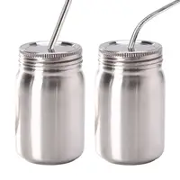 14 oz Mason jar Stainless Steel Widemouth Mason Jars With straw Stainless Steel Lid Food Containers For Drinking And Storage#63