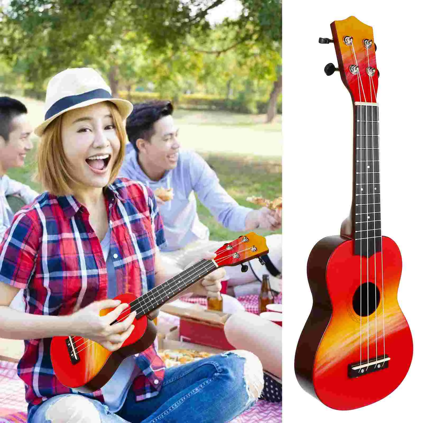

1 Set Inches Wood Ukulele Mini Guitar Painted Starter Acoustic Instrument