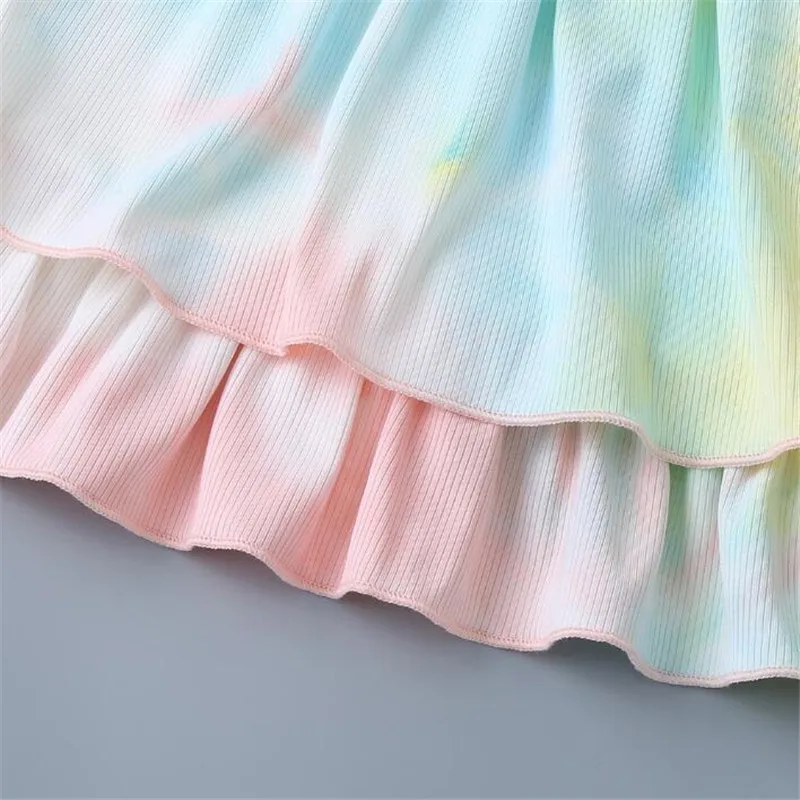 

Princess Party Toddler Baby Girls Dresses Ruffle Long Sleeve Tie Dye Dress Autumn Princess Cotton Ribbed Toddler Infant Clothing