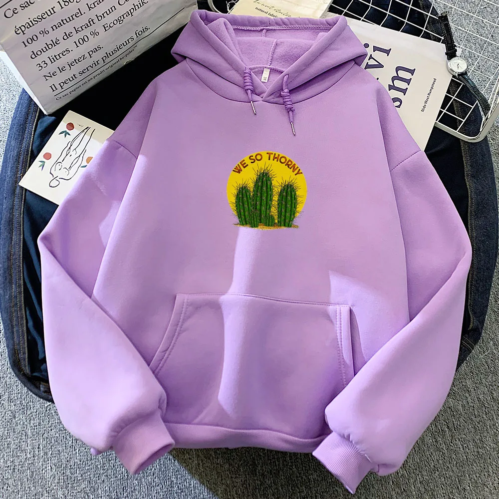 Hoodie Sweatshirt Cactus Print Sweatshirts Women Streetwear Jacket Harajuku Letter Hoodies Loose Fit Vintage Winter Sweetshirt