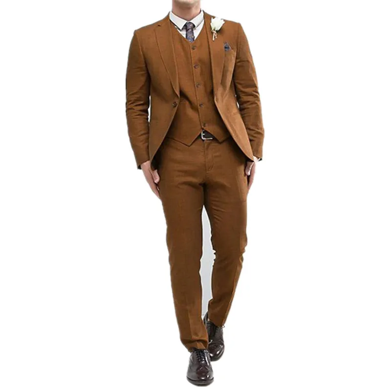

Fashion Men Wedding Suits Classic 1 Button Brown Men Suit Terno Masculino Slim Fit Blazer Male Formal Business Jacket+Pant+Vest