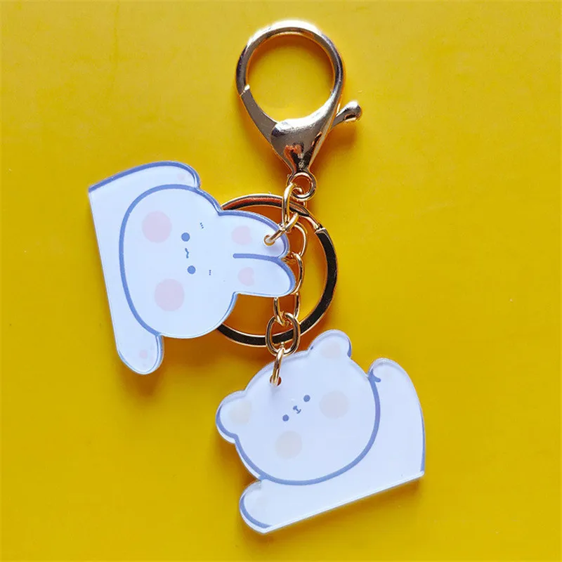 

2021 Fashion Korean Version Of Lovely Rabbit And Bear Acrylic Key Chain Day Harajuku Girls Heart Cartoon Bag Pendant Key Ring