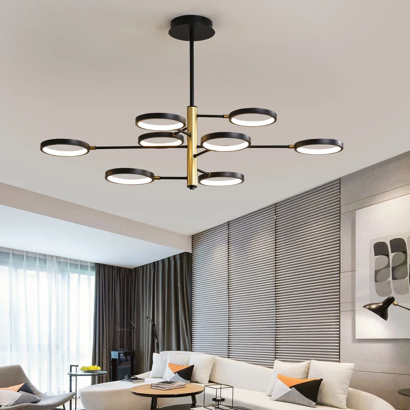 Современные светодиодный ные люстры, современные черные круглые украшения для гостиной, обеденного стола, комнатное украшение для дома