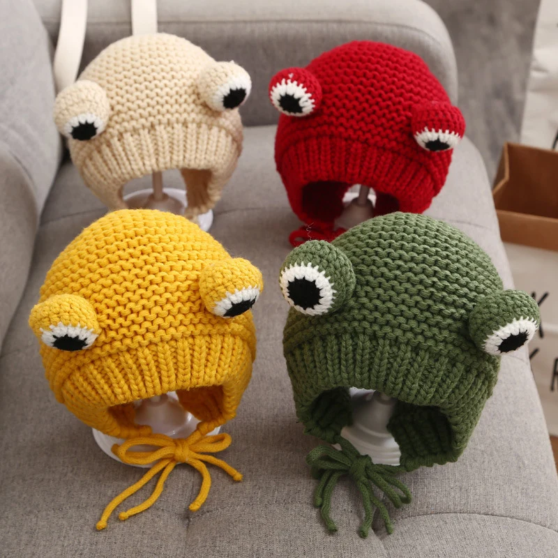 Good Healthy Frog Figure Woolen Hat 48-50cm Cartoon Beanie Winter Knit Wool Cap with Earflap for Infant and Baby | Красота и здоровье