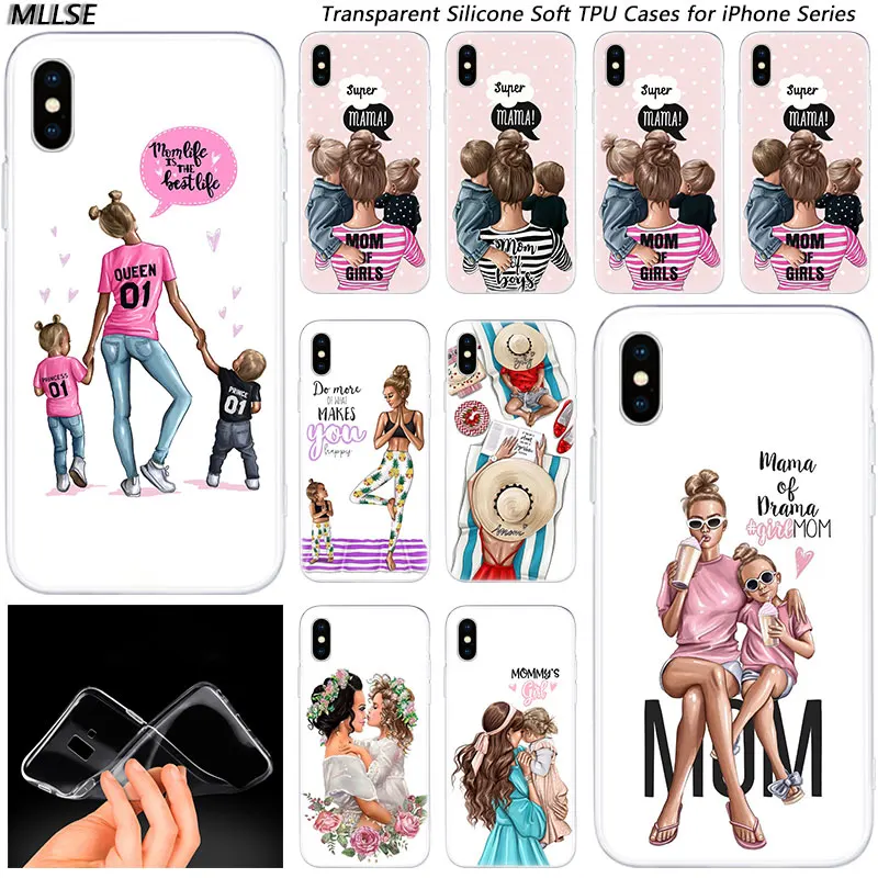 Модный силиконовый чехол для маленьких мам и мальчиков Apple IPhone 11 Pro XS Max X XR 7 8 6 6s Plus
