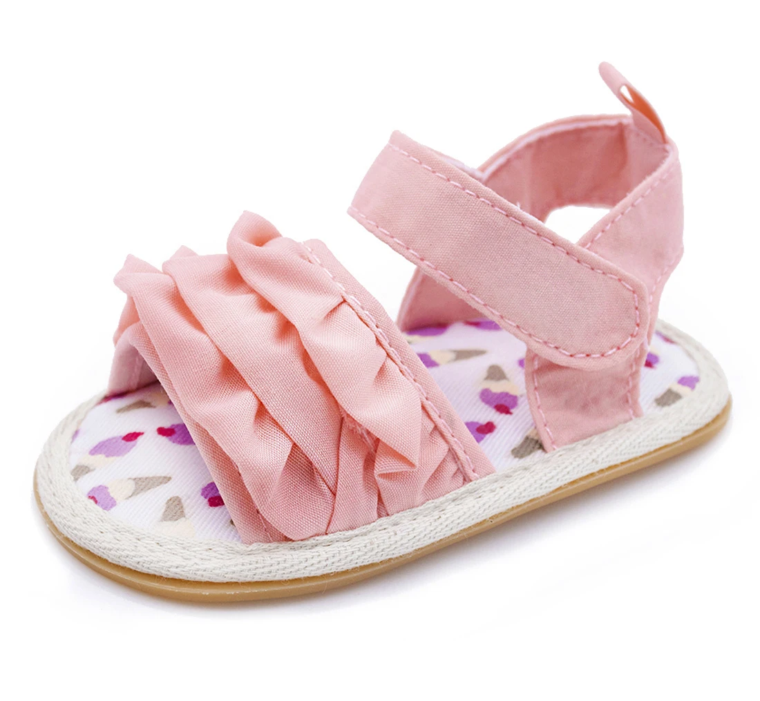 rubber sole pink Обувь для маленьких девочек; сандалии на плоской подошве для малышей; Высококачественная обувь на мягкой резиновой подошве с нескользящей подошвой; летняя кружевная обувь с цветочным узором для малышей; обувь для первых шагов - Цвет: rubber sole pink