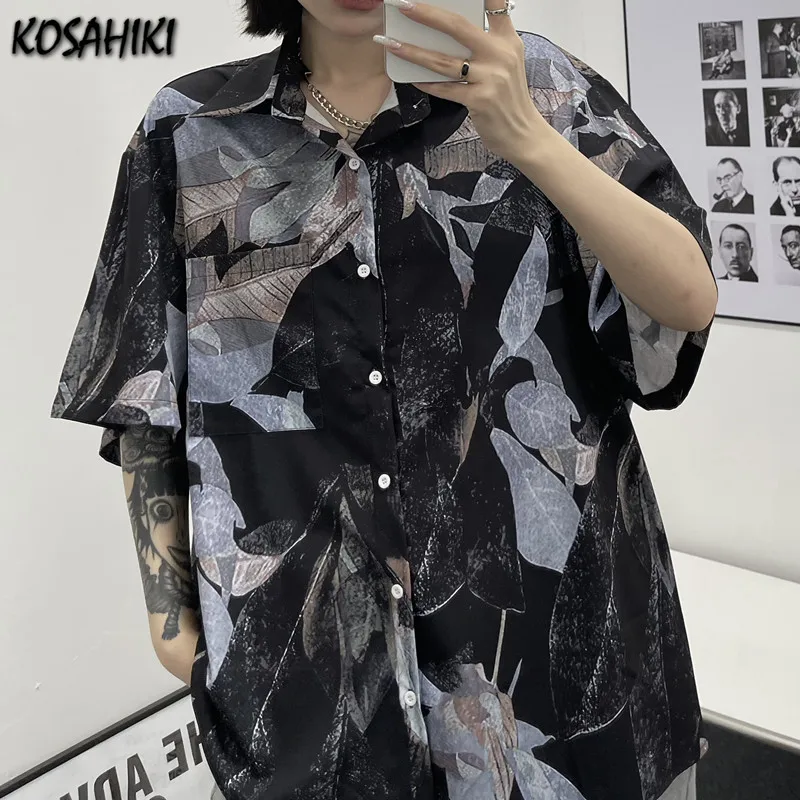 

KOSAHIKI Harajuku Punk Women's Shirt Gothic Blouse Vintage Printed Top Women Korean Oversize Blouses Shirts Loose Casual Clothes