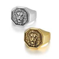punk style vintage silver gold lion animal head rock finger rings gold plated stainless steel biker rings for men