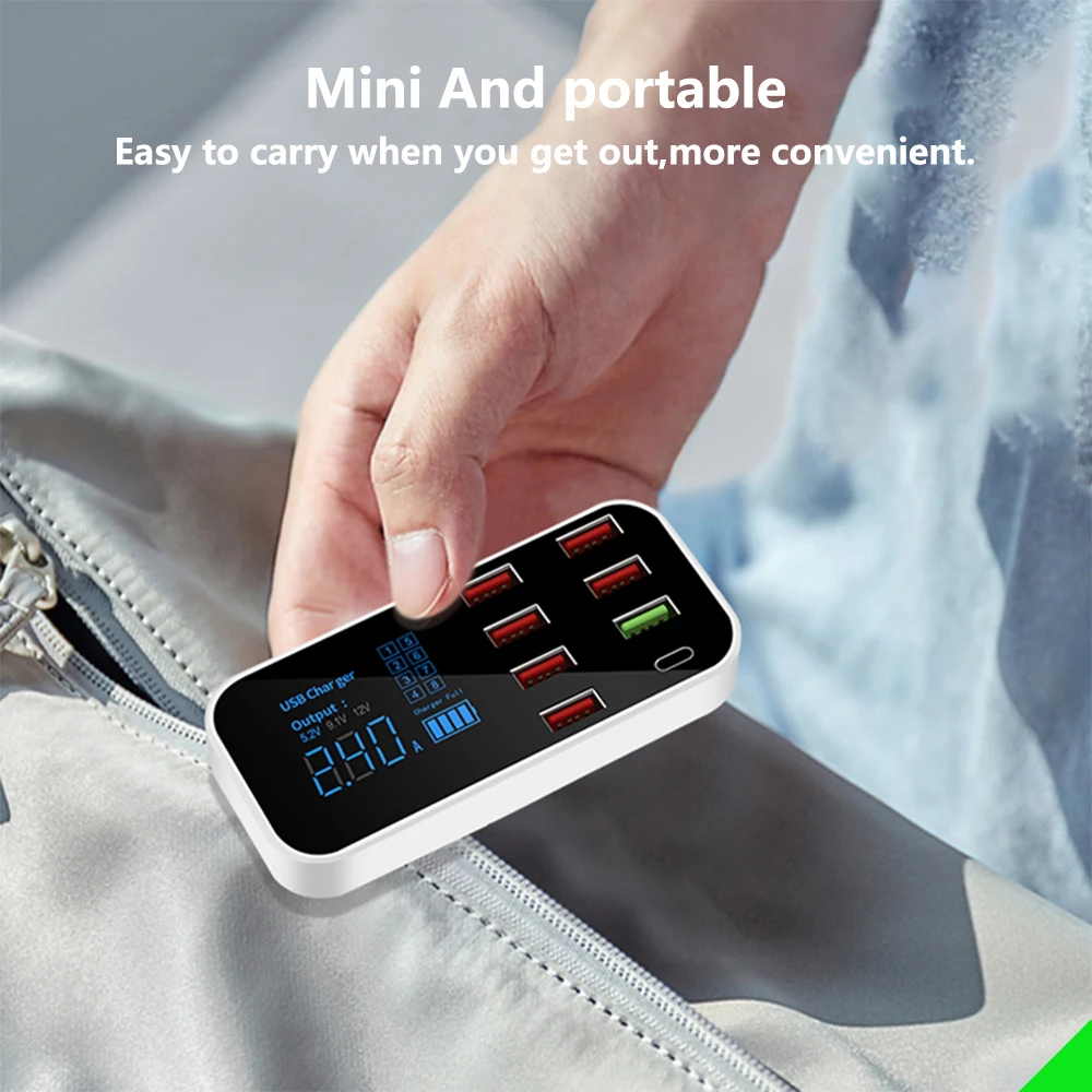 

8Ports 8A QC3.0 Fast Charger USB Type C QC Smart Charger With Led Display For Android iPhone Adapter
