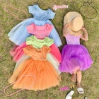 Летнее платье-пачка для девочек, детское платье, детская модная одежда, яркие цвета, сетчатые, с оборками и цветочным рисунком, от 3 до 12 лет