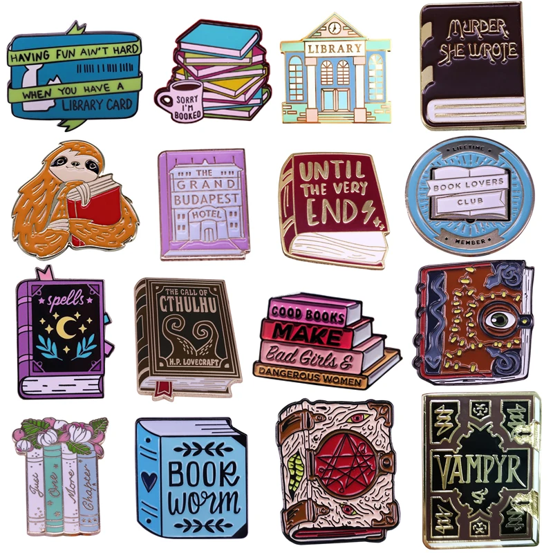 

BG768 Lovely Book Lover Hard Enamel Pins and Brooches Lapel Pin Backpack Bags Badge Clothes Decoration Gift For Students