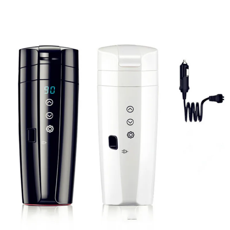 

350ml Portable Car Heating Cup 12V 24V Electric Heat Water Cup LCD Display Temperature Kettle Coffee Tea Milk Stainless Steel