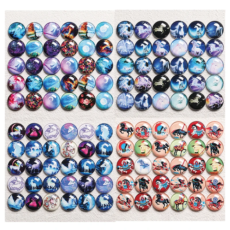 Круглые стеклянные кабошоны ручной работы с изображением лошади и единорога