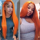 Парики из человеческих волос Remy Forte, 4x4, прямые бразильские парики с золотым, светлым, фронтальным кружевом, для женщин, оранжевые, для косплея, Короткие парики
