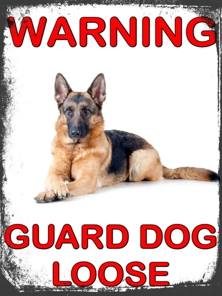 

WARNING GUARD DOG LOOSE GERMAN SHEPHERD Vintage Alcohol Metal Tin Sign Poster Wall Plaque