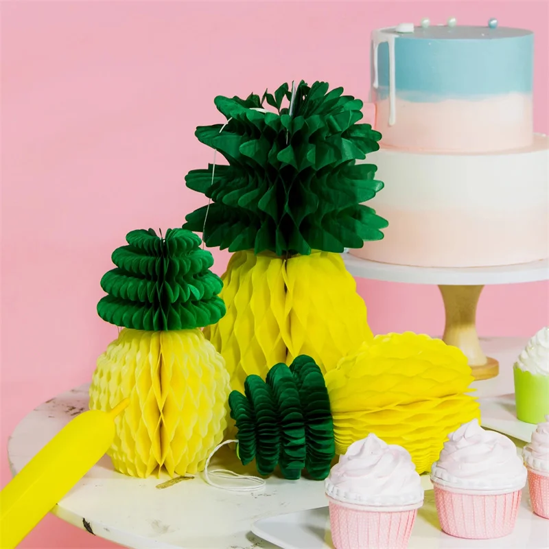 

1PCS Hawaii Pineapple Honeycomb Ball Flower Folding Paper Crafts Home Hanging Decor Birthday Tropical Party Decoration