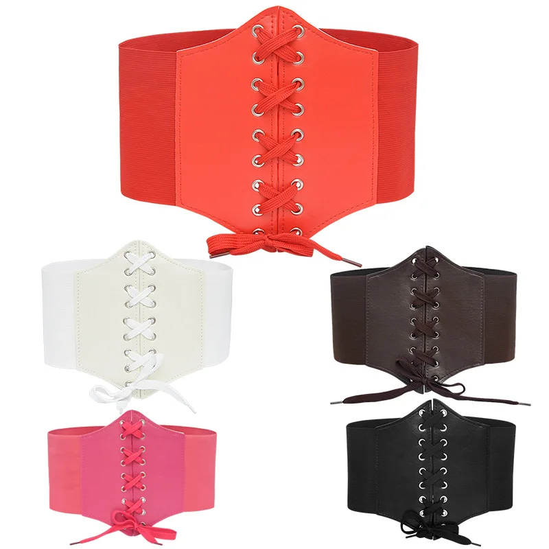 

Women Fashion Belt Punk Rivet Buckle Stretch Waistband Corset Wide Elastic Waist Belt Ladies Solid Bandage Belt