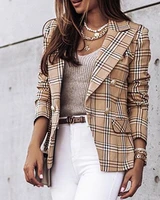 sujying autumn winter new fashion style long sleeve double breasted plaid printed suit small coat jacket uit