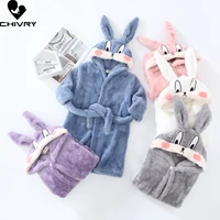 new 2022 autumn winter baby hooded bathrobe kids bath robe boys girls warm flannel pajamas kids cartoon rabbit plush towel robe