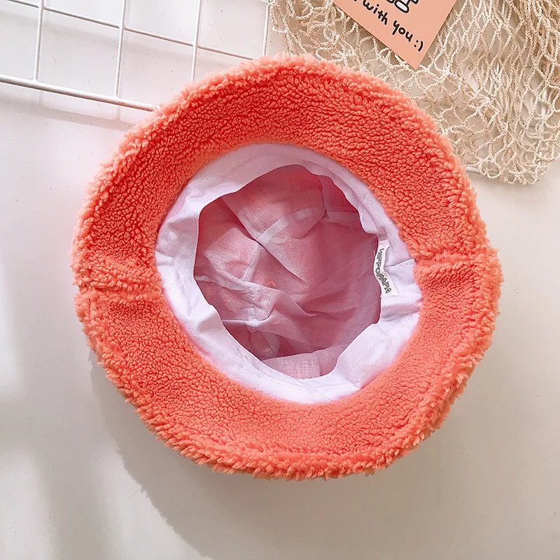 

New Korean Children Winter Hat Lamb Velvet Embroidered Letter Fisherman Hat Baby Double Candy Color Kids Baby Thicken Warm Hat