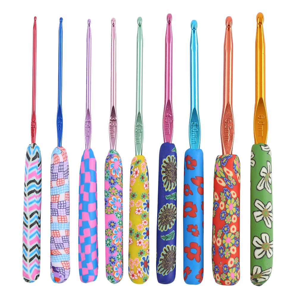 

9pcs Ceramic Handle Knitting Needles Aluminum Crochet Hooks Set 2-6mm for Weaving Sewing Braid Kit for Home DIY Knitting Tools